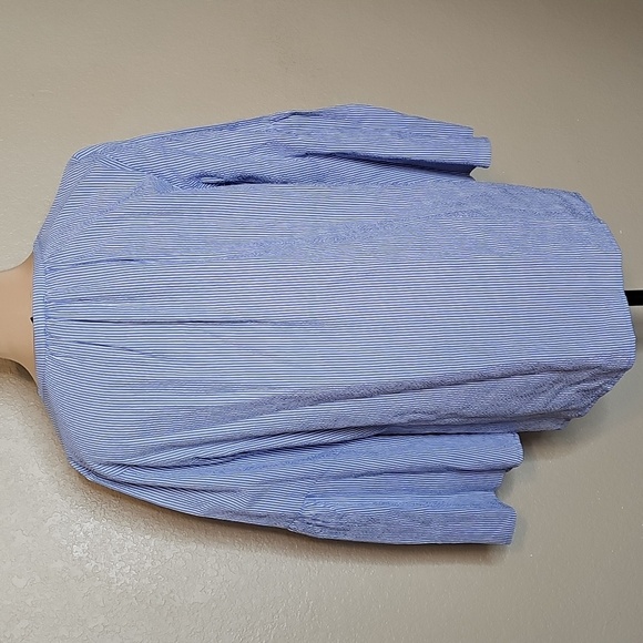 Ann Taylor Light Blue Striped Seersucker Blouse Bell Sleeves Medium - Picture 5 of 10